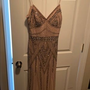 Nude and Pewter Sequined Spaghetti Strap Gown